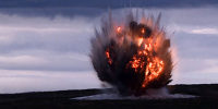 This picture taken on September 18, 2024 and released from North Korea's official Korean Central News Agency (KCNA) via KNS on September 19, 2024 shows a new tactical ballistic missile landing on the target during a test-firing, at an undisclosed location in North Korea. 