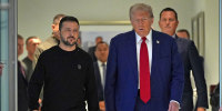 Former President Donald Trump meets with Ukraine's President Volodymyr Zelenskyy at Trump Tower in New York.