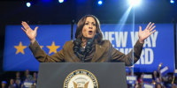 Vice President Kamala Harris, the Democratic presidential nominee, speaks at a rally in Las Vegas.