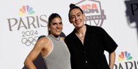 Marta Xargay, right, and Breanna Stewart pose together for a portrait on the red carpet