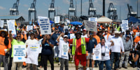 Dockworkers on strike 