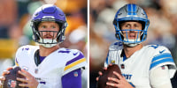 A side by side split image of Sam Darnold and Jared Goff.
