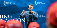 Conservative political activist Charlie Kirk, founder of Turning Point Action, speaks during a meeting on the campus of the University of Arizona in Tucson on Oct. 17, 2024.