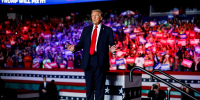 Republican presidential nominee, former U.S. President Donald Trump, arrives for a campaign rally  in Greensboro, N.C. on Nov. 2, 2024. 