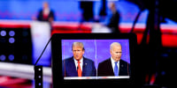 U.S. President Joe Biden and Republican presidential candidate, former U.S. President Donald Trump participate in the CNN Presidential Debate in Atlanta on June 27, 2024. 