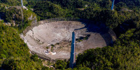 The Arecibo Observatory after one of the main cables holding the receiver broke in Arecibo, Puerto Rico on Dec. 1, 2020. 