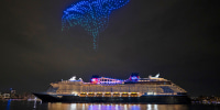 A drone light show celebrates the christening of the Disney Treasure cruise ship on Nov. 19, 2024 in New York.