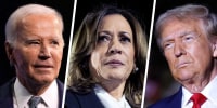 side-by-side side by side of Joe Biden, Kamala Harris, Donald Trump politics political politicians