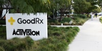 A sign is posted in front of GoodRX headquarters on March 4, 2024 in Santa Monica, Calif.