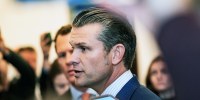 Pete Hegseth speaks to reporters