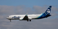 An Alaska Airlines Boeing 737 MAX 9 approaches San Diego International Airport