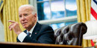 President Joe Biden speaks in the Oval Office on Sept. 30, 2024. 