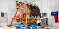 Firefly Aerospace’s Blue Ghost Mission One lander, seen here, will carry 10 NASA science and technology instruments to the Moon’s near side when it launches from NASA’s Kennedy Space Center in Florida on a SpaceX Falcon 9 rocket, as part of NASA’s CLPS (Commercial Lunar Payload Services) initiative and Artemis campaign.