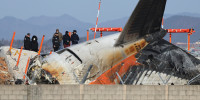 The damaged tail of a plane