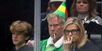 Will Ferrell at an NBA game dressed as Elf.