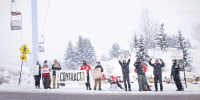 Striking members of the Vail ski patrol on Dec. 27, 2024 at Park City Mountain Canyons Village.