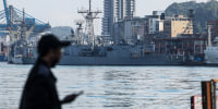 Taiwanese Navy ships anchored at the harbour in Keelung 