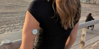 Shannon Sackley wearing a continuous glucose monitor.