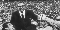 Green Bay Packers head coach Vince Lombardi is carried off the field by guard Jerry Kramer