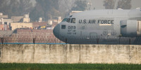 U.S. military plane arrives on the tarmac