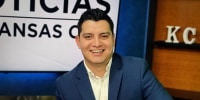 Adan Manzano, an anchor and reporter, on the set at Telemundo Kansas City in Missouri.