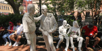 Statues celebrating gay life outside the Stonewall Inn in New York.