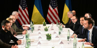 US Vice President JD Vance (R), US Secretary of State Marco Rubio (2nd R) and Ukrainian President Volodymyr Zelensky (L) meet on the sidelines of the 61st Munich Security Conference (MSC) in Munich, southern Germany on February 14, 2025.  