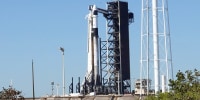 A SpaceX Falcon 9 rocket is prepared for launch from Kennedy Space Center, FL Wednesday, March 12, 2025. Th rocket is scheduled