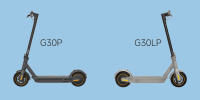 A photo illustration showing two electric scooters with text saying "G30P", left, and "G30LP"