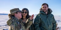 Col. Susan Meyers, commander of the Pituffik Space Base, speaks with Vice President JD Vance and second lady Usha Vance as they tour the base in Greenland 
