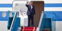 Chinese President Xi Jinping boards his plane following his visit to Vietnam on April 15, 2025.