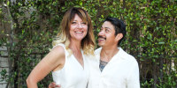 Raegan Kline, left, and Alfredo Linares pose for a photo together outside