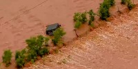 Water rescue near Highway 102 and Macomb after flooding in Pottawatomie County, Oklahoma, on April 30, 2025.