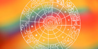 Photo Illustration: The zodiac over a rainbow gradient