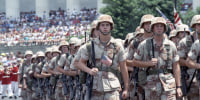 Soldiers march in Washington, D.C. in 1991, the most recent military parade, honoring those who served in Operation Desert Storm.