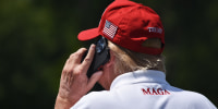 Former US President Donald Trump watches Round 2 of LIV Golf Washington DC 2023