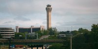 An airport control tower at Newark Liberty International Airport in New Jersey. 