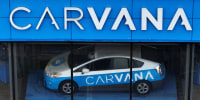 An aerial view of a Carvana car vending machine 