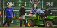 Kavan Markwood is carted off the field after falling from the stands during a Pittsburgh Pirates game at PNC Park on April 30, 2025 in Pittsburgh.