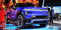 Electric Chevrolet Silverado shown at the New York Auto Show, April, 2022.