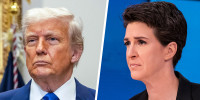A split composite image of President Donald Trump, left, and  Rachel Maddow.
