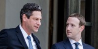 Mark Zuckerberg and Joel Kaplan leave the Elysee Palace in Paris. 