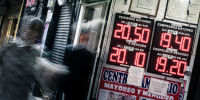 Exchange rate information displayed outside a currency exchange office