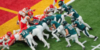Philadelphia Eagles quarterback Jalen Hurts scores touchdown on a tush push