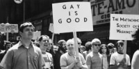 Frank Kameny, center, marches with members of The Mattachine Society of Washington to march in New York's 1970 Christopher Street Liberation Day Parade.