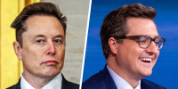 Side by side of Elon Musk and Chris Hayes