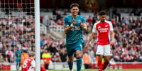 LONDON, ENGLAND - MAY 03: Evanilson celebrates after scoring to make it 2-1 during the Premier League match between Arsenal FC and AFC Bournemouth at Emirates Stadium on May 03, 2025 in London, England. (Photo by Robin Jones - AFC Bournemouth/AFC Bournemouth via Getty Images)