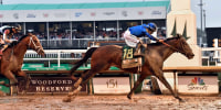 Sovereignty, with jockey Junior Alvarado up, crosses the line to win the 151st running of The Kentucky Derby, Saturday, May 3, 2025 in Louisville Ky.