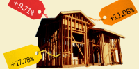 Photo Illustration: A house under construction with price tags attached