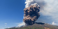 Smoke rises from the crater of the Etna volcano as it erupts